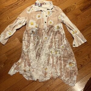 Origami Womens Daisy Jacket  with Printed Lace Layer Flowy Spring Hippie Boho